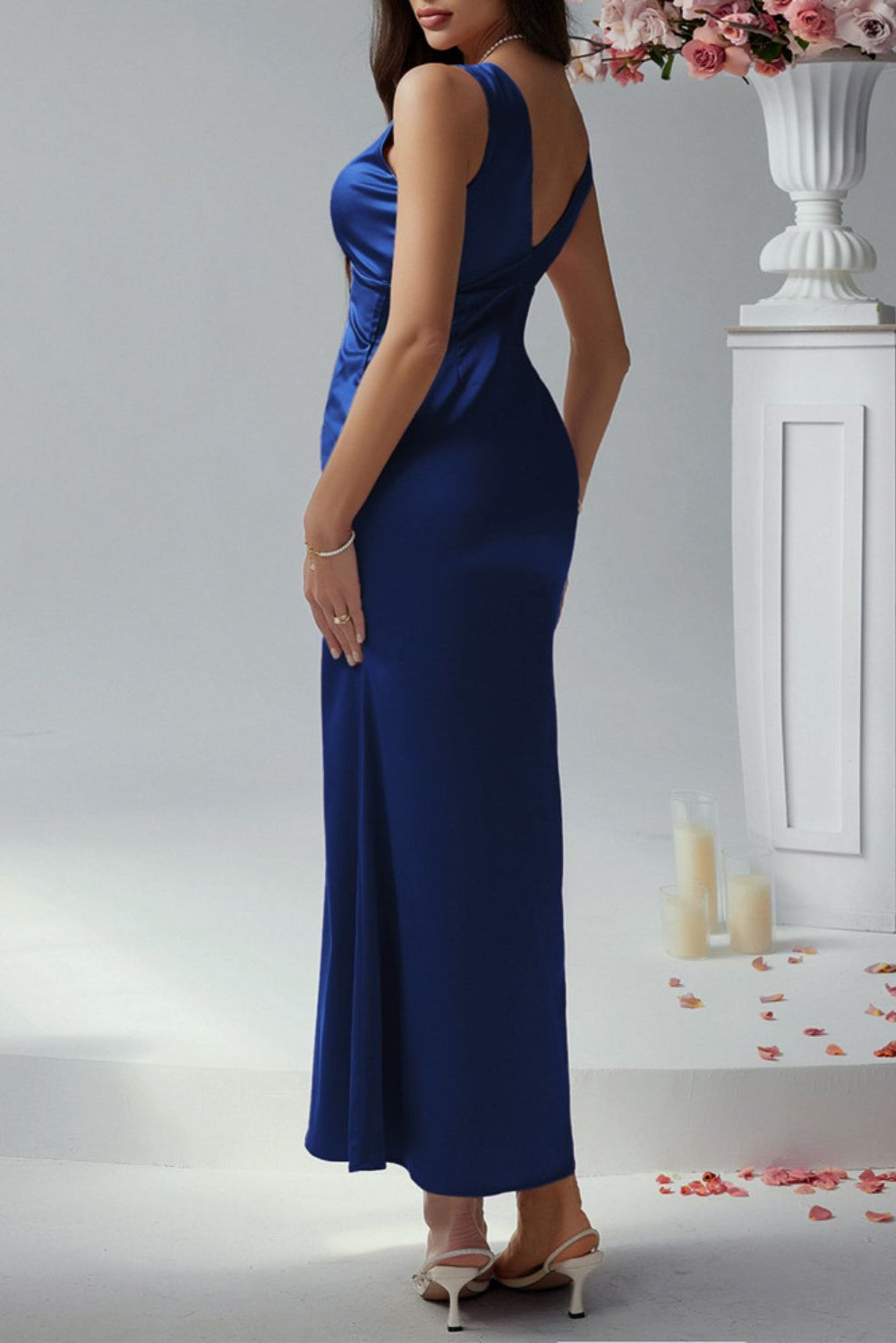 Babette Royal Blue Bias Cut Sleeveless Stretch Satin Maxi Trumpet Bridal Dress with Low Back by Devine - Orange Blossom Bridal