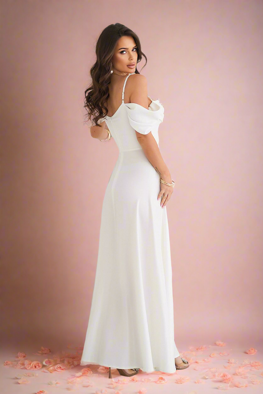 Belle Draped Off-the-shoulder Sweetheart Neckline A-line Bridal Gown with Side Slit