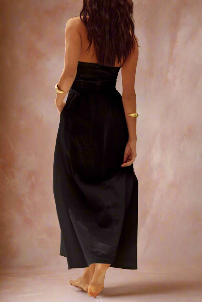 Beryl Black A-line Halter Neckline Midi Bridal Dress with Pockets by Devine - Orange Blossom Bridal